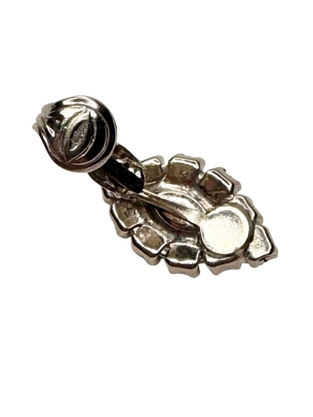 Marquise Cut Earrings Prong Set Rhinestones Clip On Silver Tone 3/4" Vintage - Picture 10 of 12